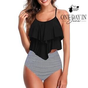 Adisputent High Waist Flounce Bikini Swimsuit Size M